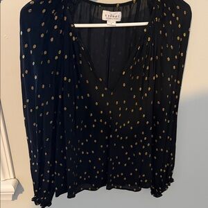 Velvet by Graham & Spencer Black Blouse with Gold Dot Print